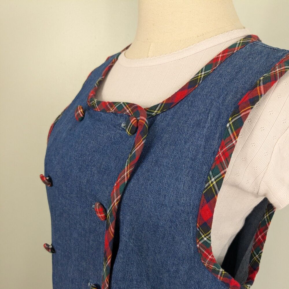 Talbots Midi Jumper Dress 6P Blue Denim Tartan Plaid Vintage 90s Teacher Preppy